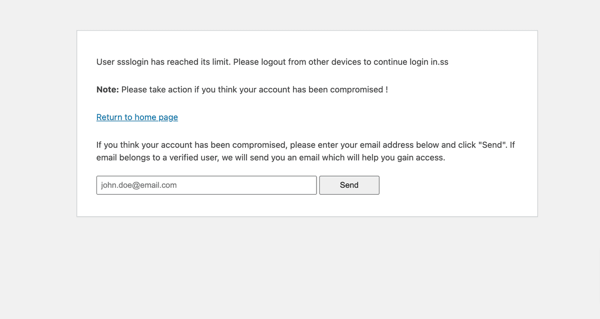 Message When Login limit is reached.