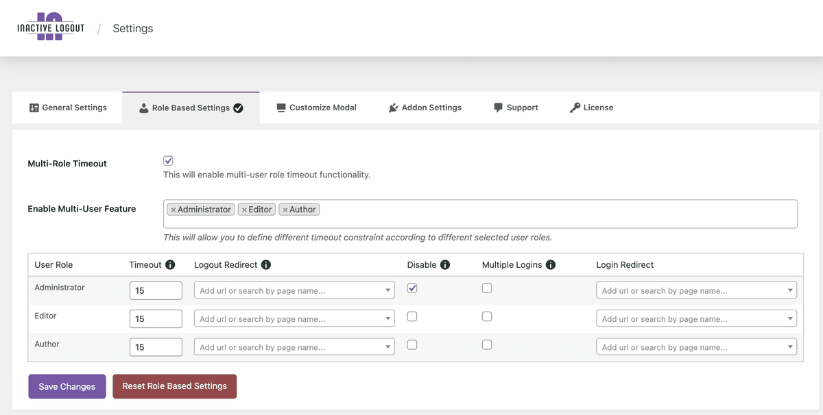 Advanced settings page
