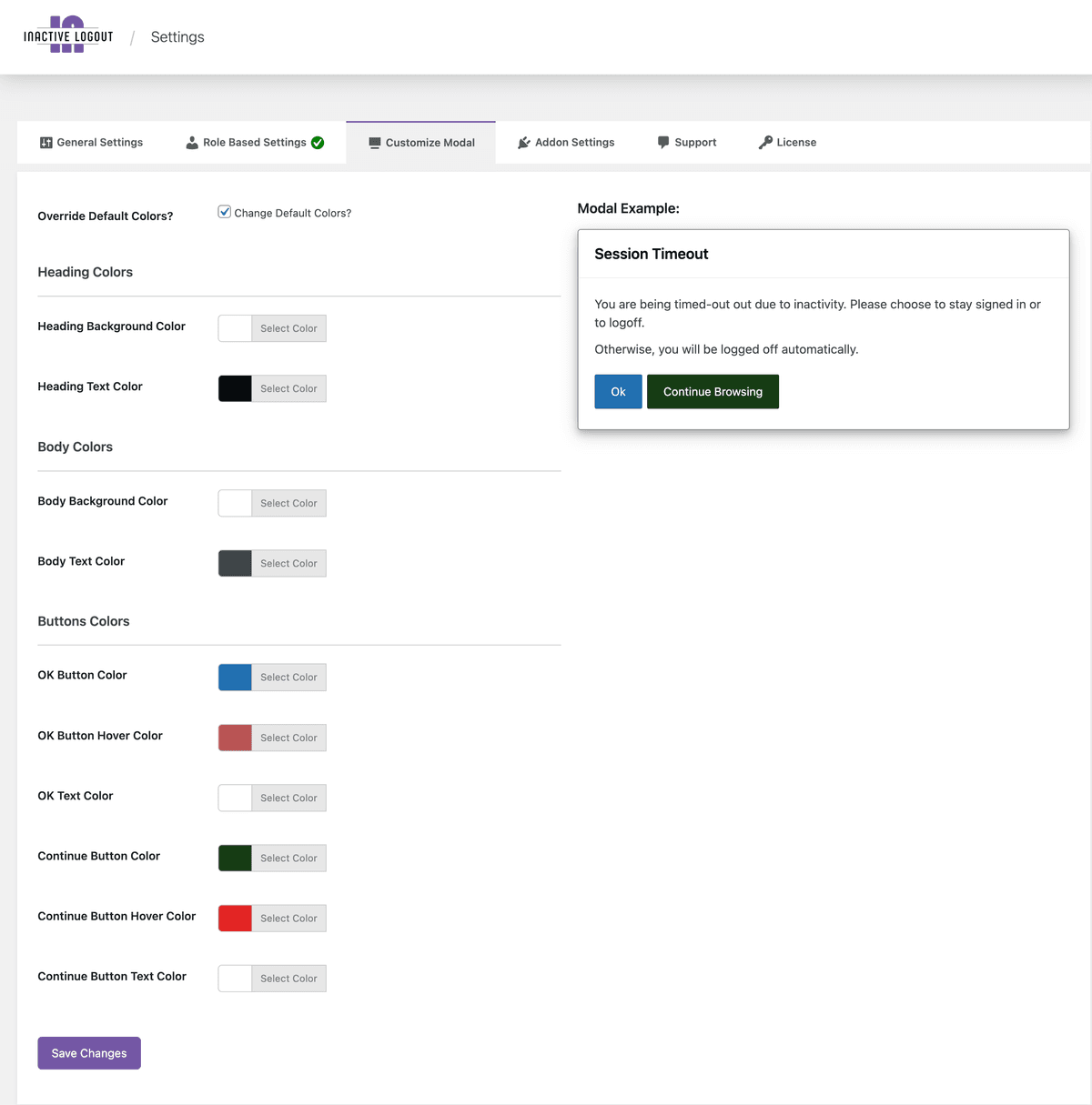 Customizing Modal Page